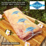 Beef Sirloin aged chilled Australia STEER young cattle MIDFIELD whole cuts +/- 5.5 kg/pc (price/kg) Striploin / New York Strip / Has Luar PREORDER 2-3 days notice